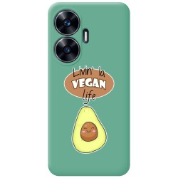 Funda Silicona Líquida Verde para Realme C55 diseño Vegan Life Dibujos