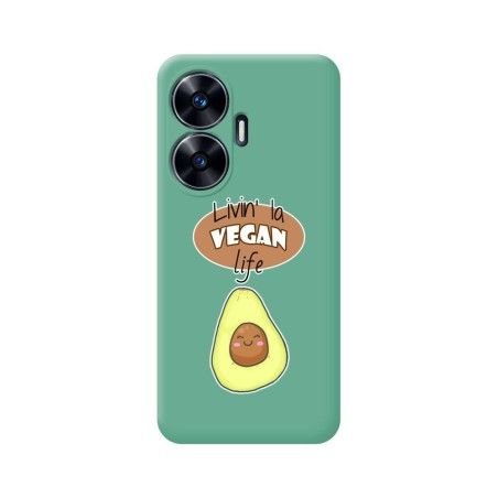 Funda Silicona Líquida Verde para Realme C55 diseño Vegan Life Dibujos