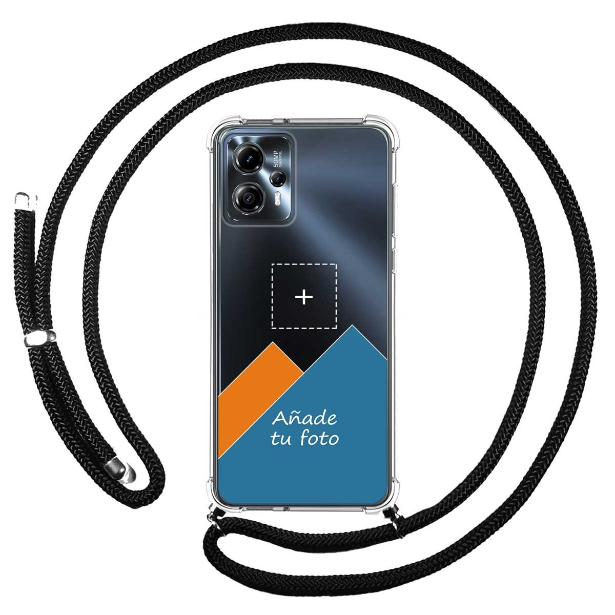 Personaliza tu Funda Colgante Transparente para Motorola Moto G13 con Cordon Negro Dibujo Personalizada