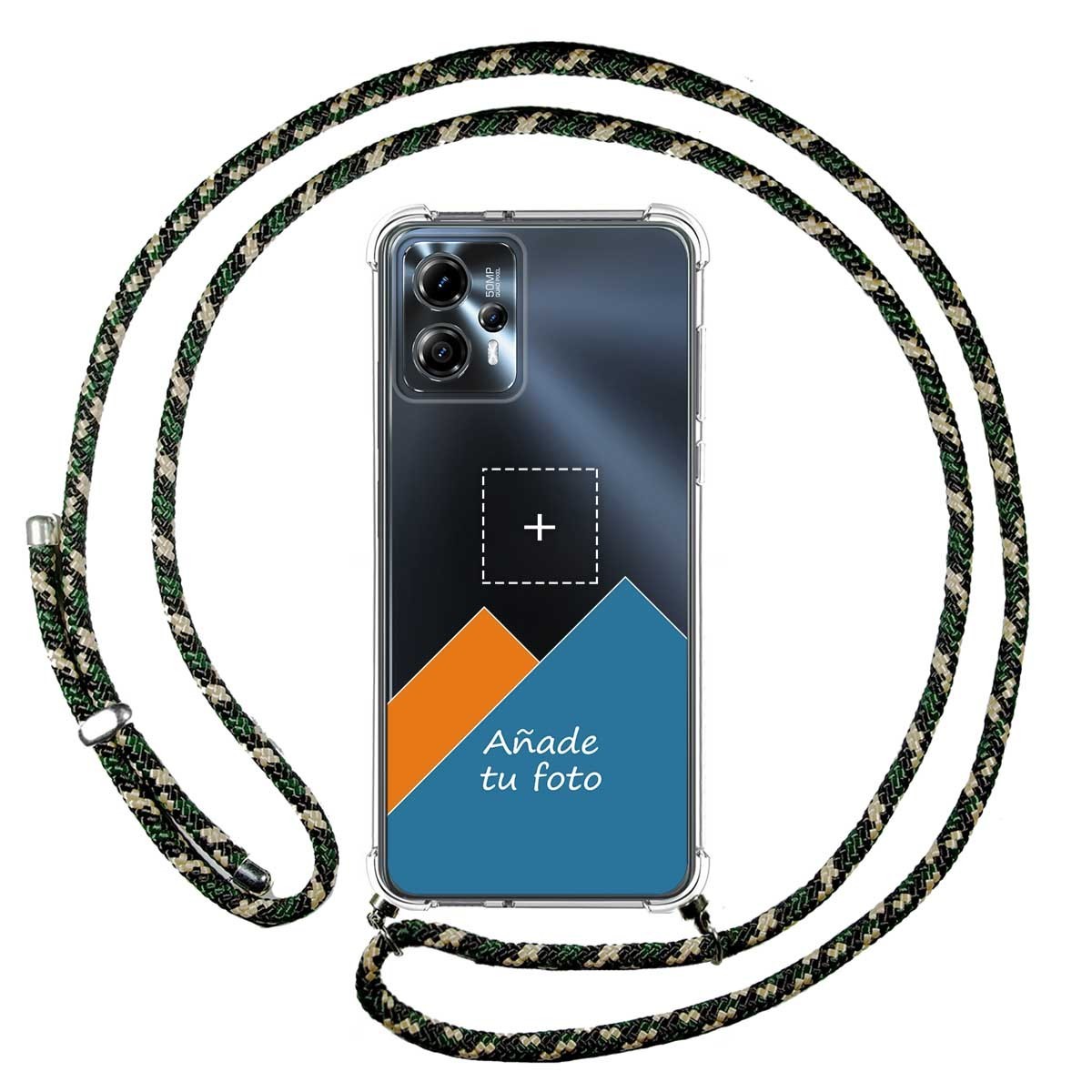 Personaliza tu Funda Colgante Transparente para Motorola Moto G13 con Cordon Verde / Dorado Dibujo Personalizada