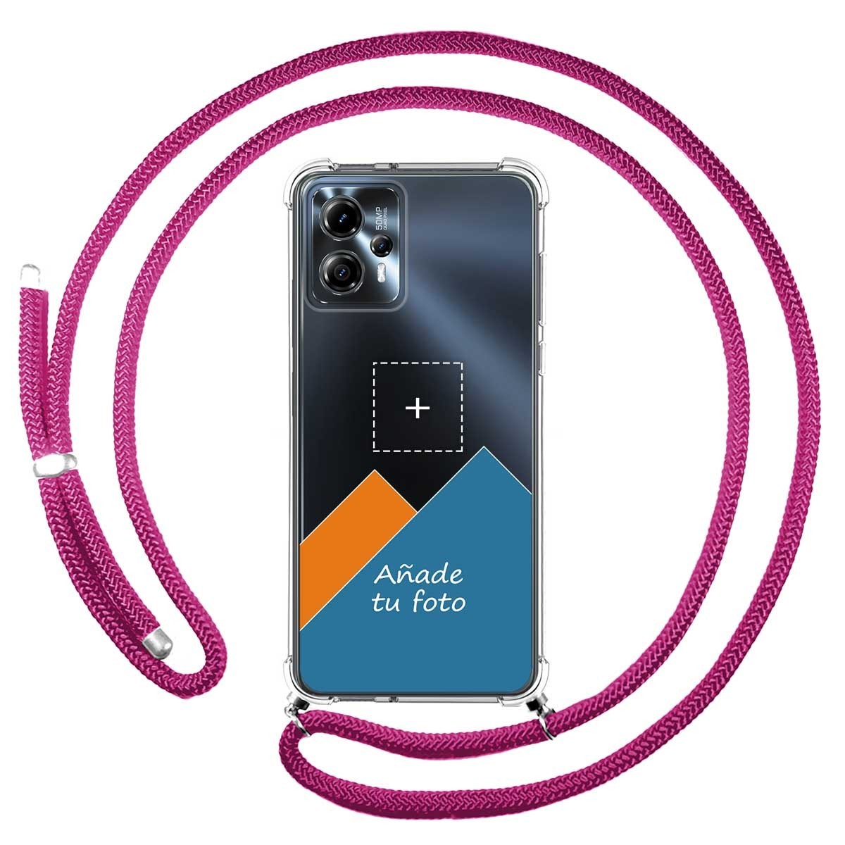 Personaliza tu Funda Colgante Transparente para Motorola Moto G13 con Cordon Rosa Fucsia Dibujo Personalizada