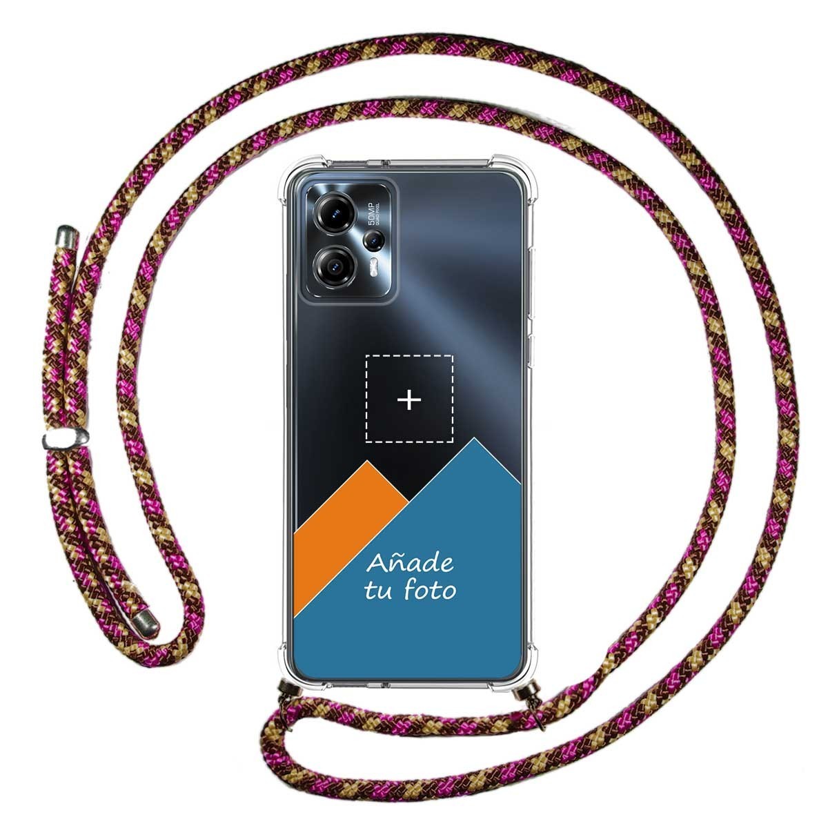 Personaliza tu Funda Colgante Transparente para Motorola Moto G23 con Cordon Rosa / Dorado Dibujo Personalizada