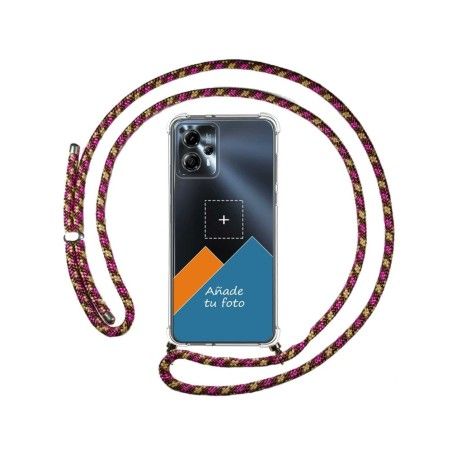 Personaliza tu Funda Colgante Transparente para Motorola Moto G23 con Cordon Rosa / Dorado Dibujo Personalizada