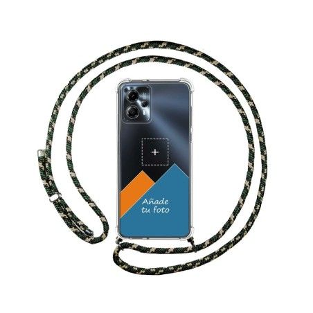 Personaliza tu Funda Colgante Transparente para Motorola Moto G23 con Cordon Verde / Dorado Dibujo Personalizada