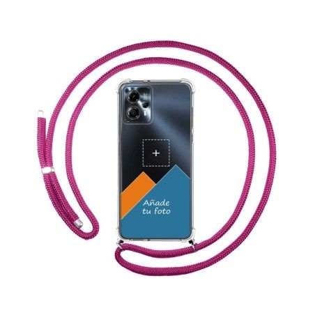 Personaliza tu Funda Colgante Transparente para Motorola Moto G23 con Cordon Rosa Fucsia Dibujo Personalizada