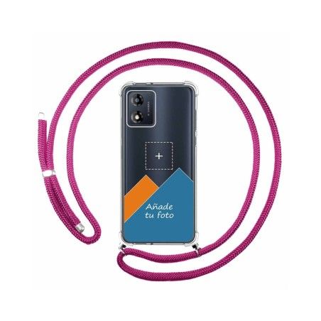 Personaliza tu Funda Colgante Transparente para Motorola Moto E13 con Cordon Rosa Fucsia Dibujo Personalizada