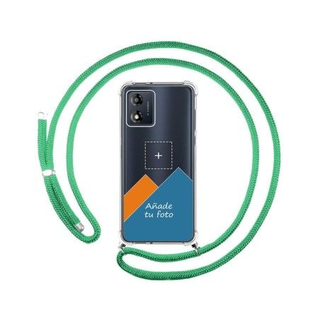 Personaliza tu Funda Colgante Transparente para Motorola Moto E13 con Cordon Verde Agua Dibujo Personalizada