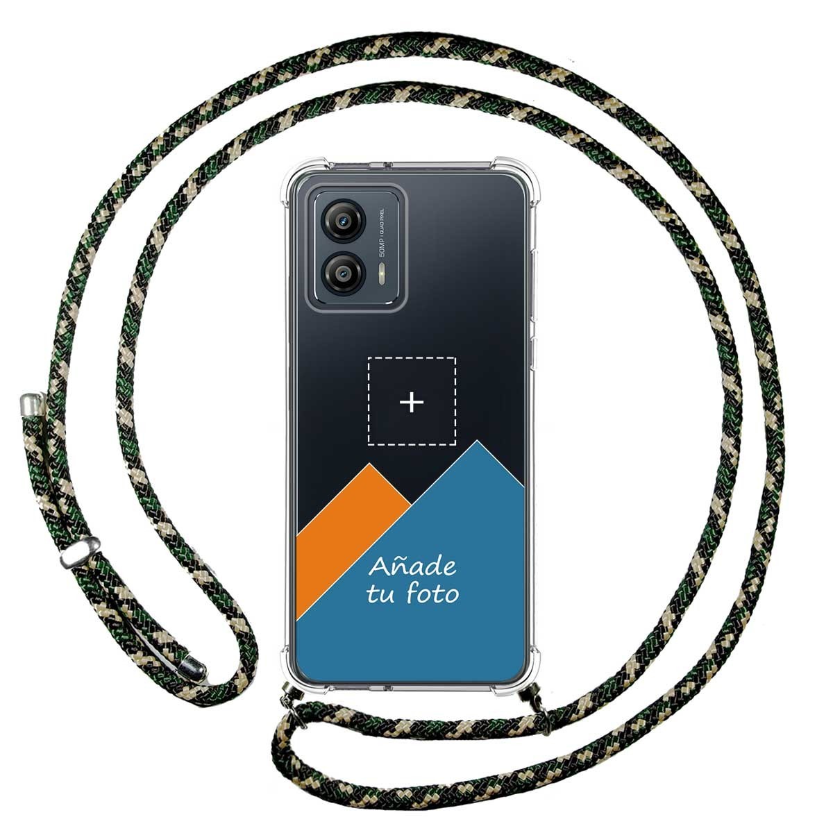 Personaliza tu Funda Colgante Transparente para Motorola Moto G53 5G con Cordon Verde / Dorado Dibujo Personalizada