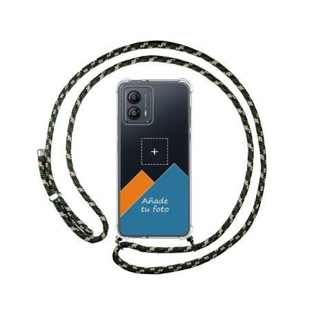 Personaliza tu Funda Colgante Transparente para Motorola Moto G53 5G con Cordon Verde / Dorado Dibujo Personalizada