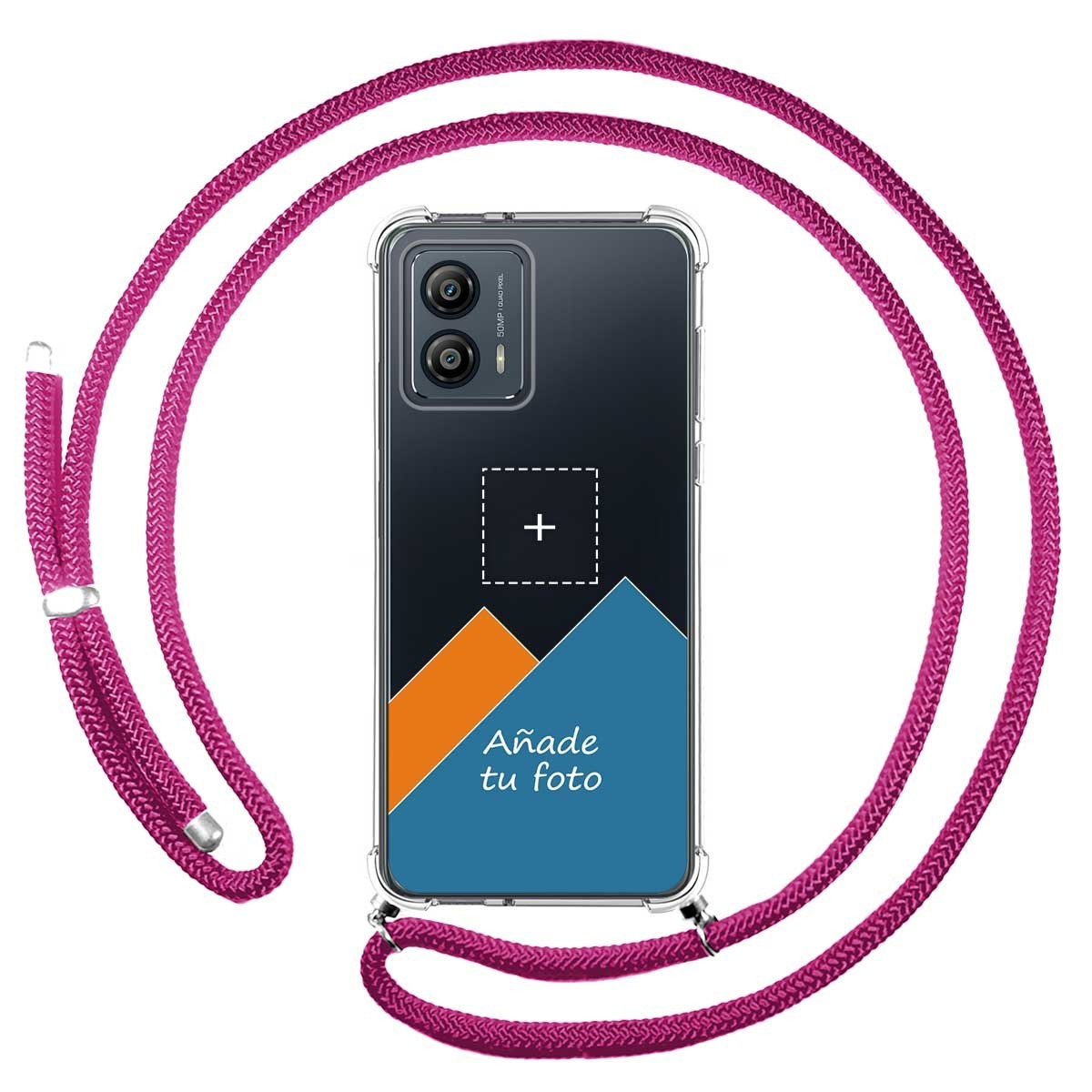 Personaliza tu Funda Colgante Transparente para Motorola Moto G53 5G con Cordon Rosa Fucsia Dibujo Personalizada
