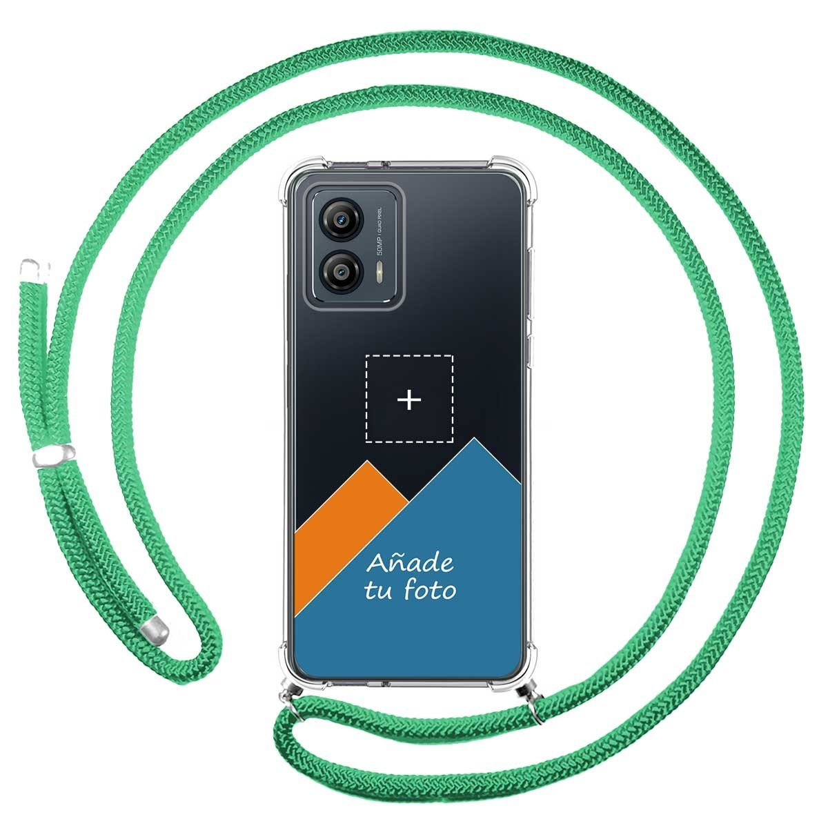 Personaliza tu Funda Colgante Transparente para Motorola Moto G53 5G con Cordon Verde Agua Dibujo Personalizada