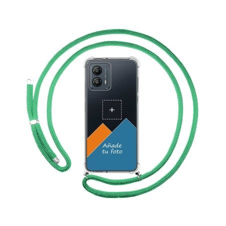 Personaliza tu Funda Colgante Transparente para Motorola Moto G53 5G con Cordon Verde Agua Dibujo Personalizada