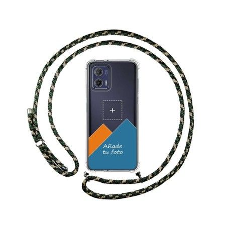 Personaliza tu Funda Colgante Transparente para Motorola Moto G73 5G con Cordon Verde / Dorado Dibujo Personalizada