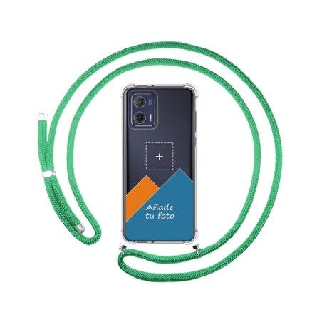Personaliza tu Funda Colgante Transparente para Motorola Moto G73 5G con Cordon Verde Agua Dibujo Personalizada
