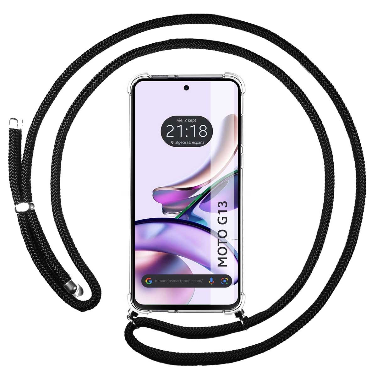 Funda Colgante Transparente para Motorola Moto G13 con Cordon Negro