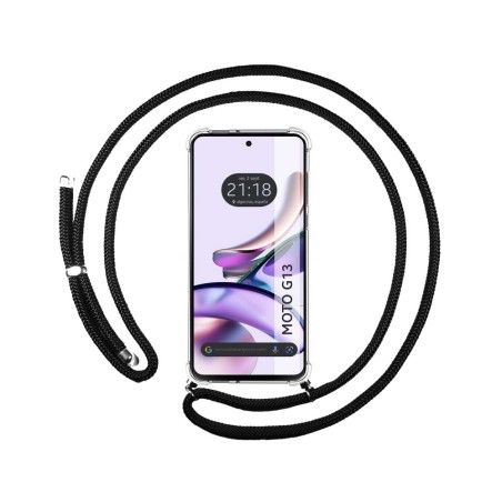 Funda Colgante Transparente para Motorola Moto G13 con Cordon Negro