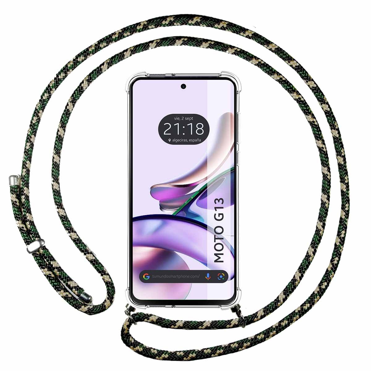 Funda Colgante Transparente para Motorola Moto G13 con Cordon Verde / Dorado