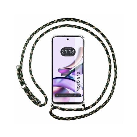 Funda Colgante Transparente para Motorola Moto G13 con Cordon Verde / Dorado
