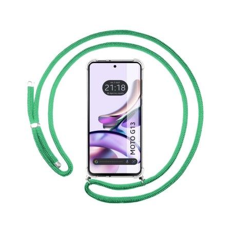 Funda Colgante Transparente para Motorola Moto G13 con Cordon Verde Agua