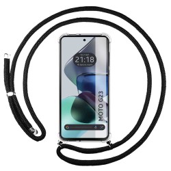 Funda Colgante Transparente para Motorola Moto G23 con Cordon Negro
