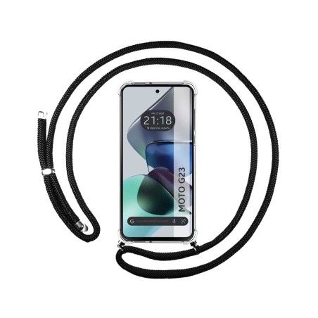 Funda Colgante Transparente para Motorola Moto G23 con Cordon Negro