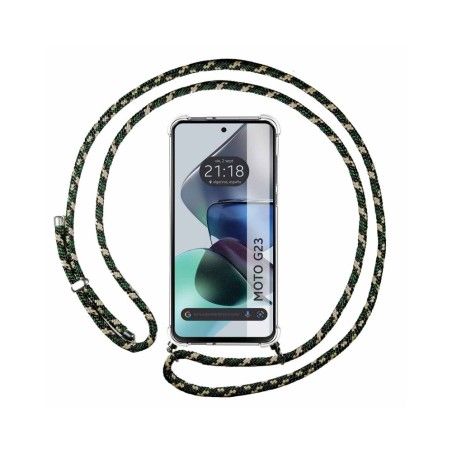 Funda Colgante Transparente para Motorola Moto G23 con Cordon Verde / Dorado