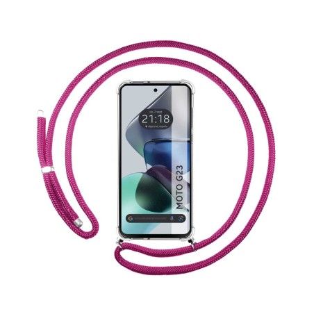 Funda Colgante Transparente para Motorola Moto G23 con Cordon Rosa Fucsia