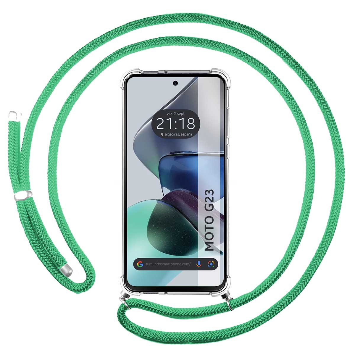 Funda Colgante Transparente para Motorola Moto G23 con Cordon Verde Agua