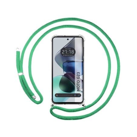 Funda Colgante Transparente para Motorola Moto G23 con Cordon Verde Agua