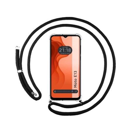 Funda Colgante Transparente para Motorola Moto E13 con Cordon Negro