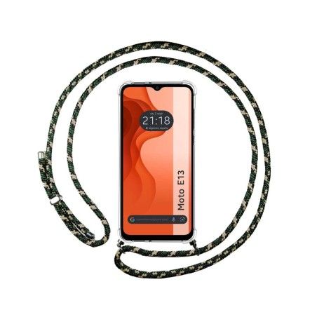 Funda Colgante Transparente para Motorola Moto E13 con Cordon Verde / Dorado