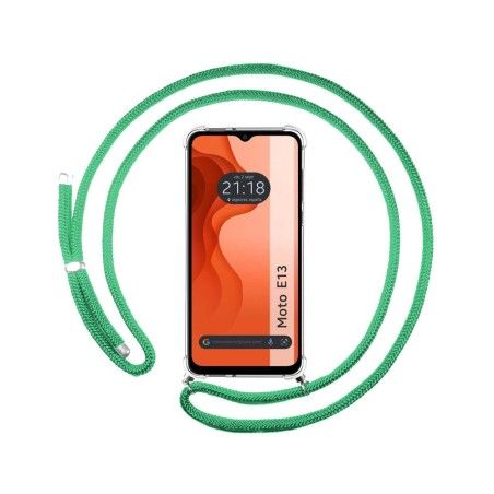 Funda Colgante Transparente para Motorola Moto E13 con Cordon Verde Agua