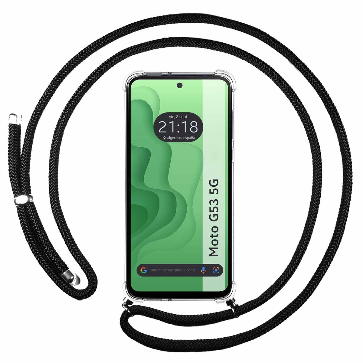 Funda Colgante Transparente para Motorola Moto G53 5G con Cordon Negro