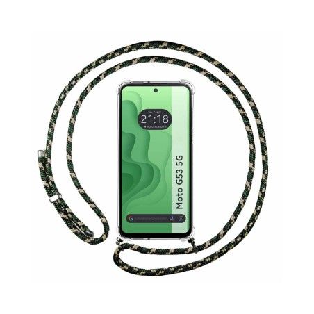 Funda Colgante Transparente para Motorola Moto G53 5G con Cordon Verde / Dorado