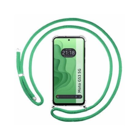 Funda Colgante Transparente para Motorola Moto G53 5G con Cordon Verde Agua