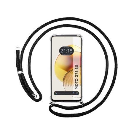 Funda Colgante Transparente para Motorola Moto G73 5G con Cordon Negro