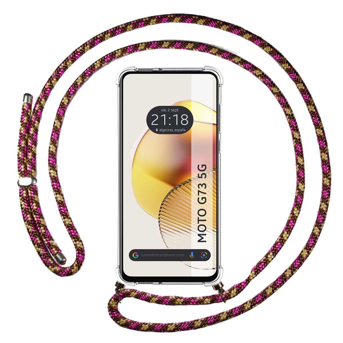 Motorola Moto G73 5G Funda Colgante transparente con cordón color Rosa /  Dorado