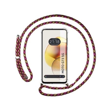 Funda Colgante Transparente para Motorola Moto G73 5G con Cordon Rosa / Dorado