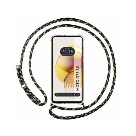 Funda Colgante Transparente para Motorola Moto G73 5G con Cordon Verde / Dorado