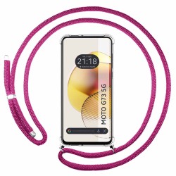 Funda Colgante Transparente para Motorola Moto G73 5G con Cordon Rosa Fucsia