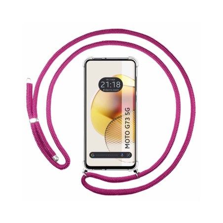 Funda Colgante Transparente para Motorola Moto G73 5G con Cordon Rosa Fucsia