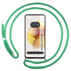 Funda Colgante Transparente para Motorola Moto G73 5G con Cordon Verde Agua