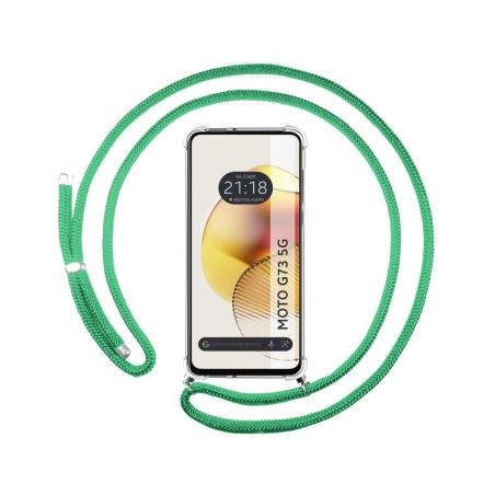 Funda Colgante Transparente para Motorola Moto G73 5G con Cordon Verde Agua