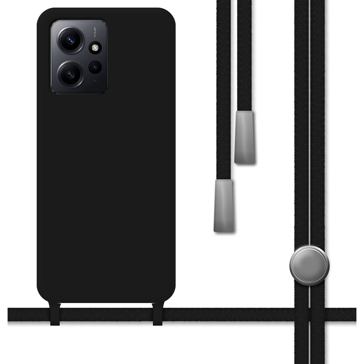 Funda Silicona Líquida con Cordón compatible con Xiaomi Redmi Note 12 4G color Negra