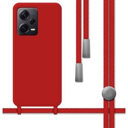 Funda Silicona Líquida con Cordón compatible con Xiaomi Redmi Note 12 Pro+ Plus 5G color Roja