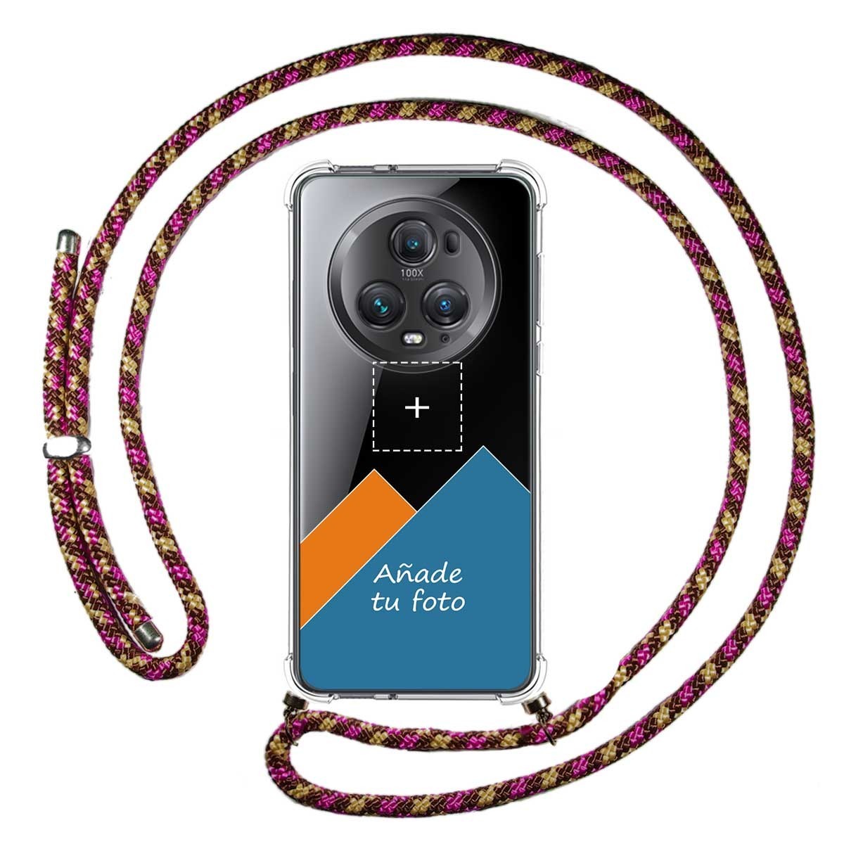 Personaliza tu Funda Colgante Transparente para Huawei Honor Magic 5 Pro 5G con Cordon Rosa / Dorado Dibujo Personalizada