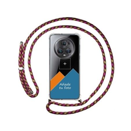 Personaliza tu Funda Colgante Transparente para Huawei Honor Magic 5 Pro 5G con Cordon Rosa / Dorado Dibujo Personalizada