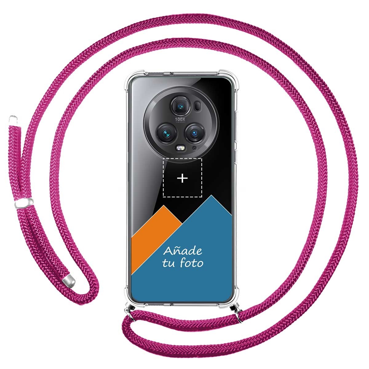 Personaliza tu Funda Colgante Transparente para Huawei Honor Magic 5 Pro 5G con Cordon Rosa Fucsia Dibujo Personalizada