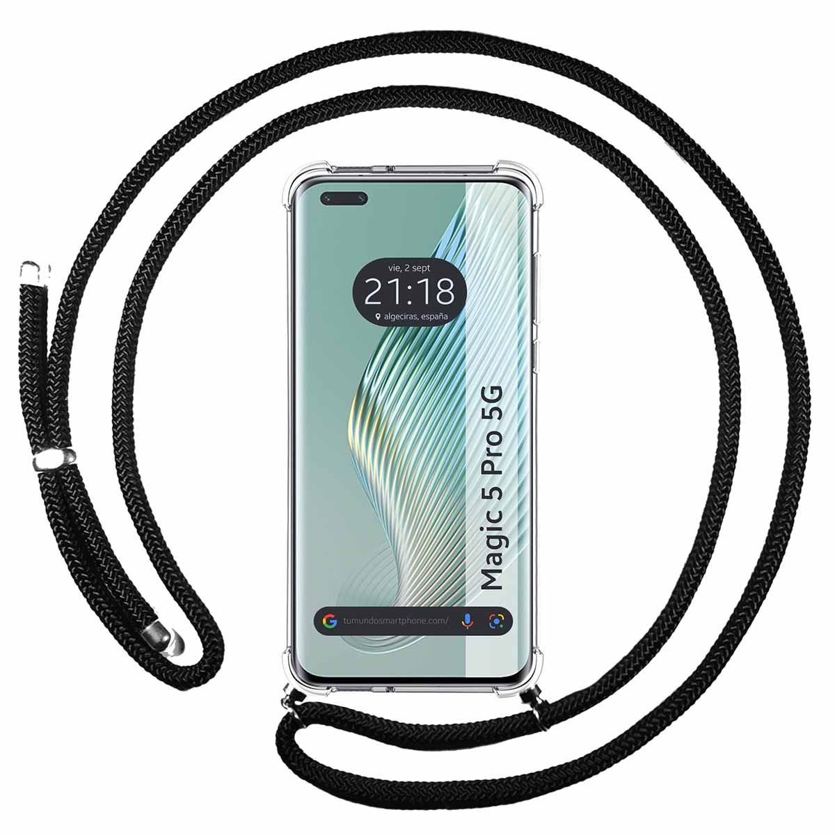 Funda Colgante Transparente para Huawei Honor Magic 5 Pro 5G con Cordon Negro