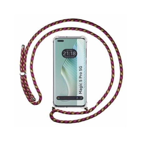 Funda Colgante Transparente para Huawei Honor Magic 5 Pro 5G con Cordon Rosa / Dorado